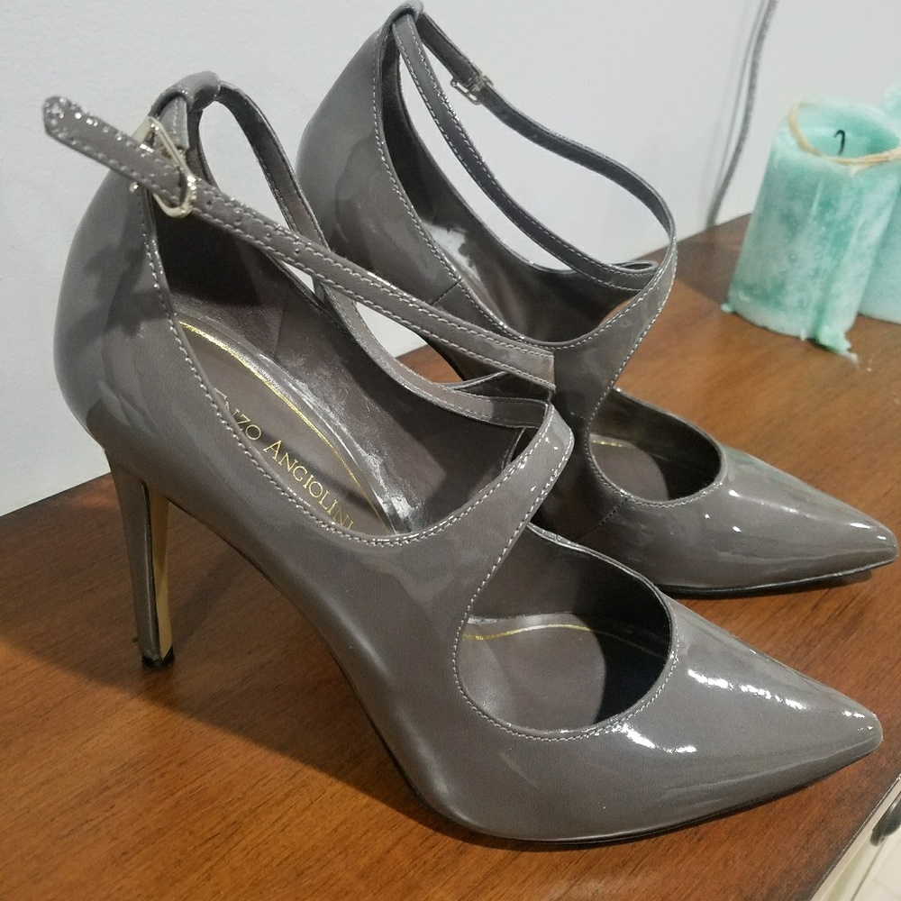 Enzo Angiolini Grey Patent Leather Closed Toe Heel